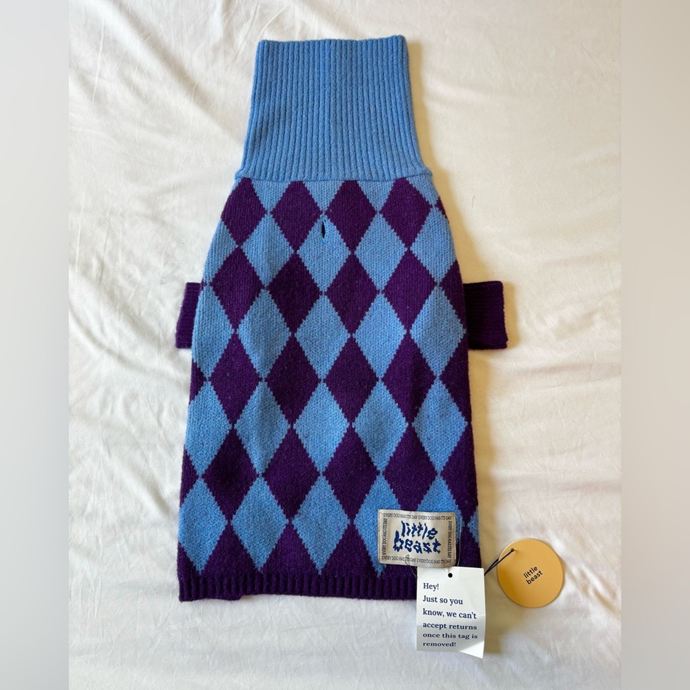 Little Beast Straight Outta Hamptons Argyle Dog Sweater, L